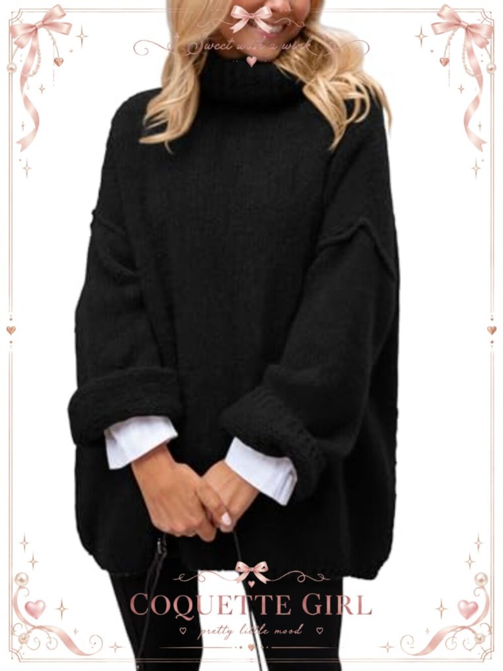 Women's Chunky Knit Oversized Turtleneck Pullover Sweater Long Sleeve